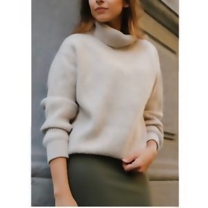 A New Day Oversized Cowl Turtleneck Beige Sz Small